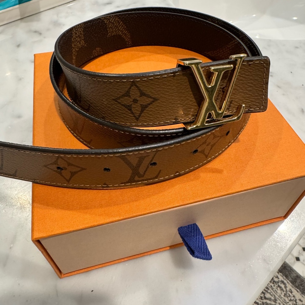 Auth Louis Vuitton Brown Monogram Belt 90
